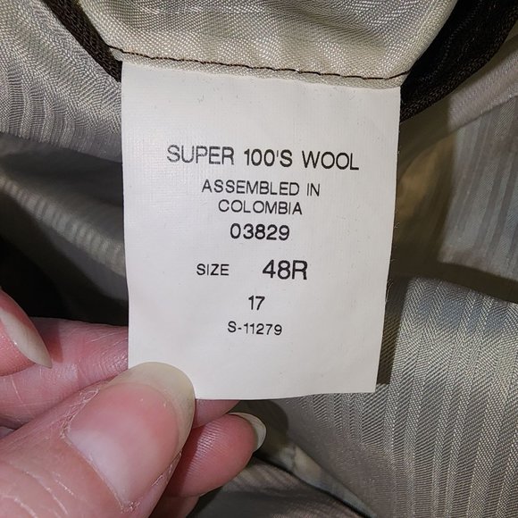 Men's Stephen Geoffrey 100 Super Fine Wool Brown Striped Blazer Tux Jacket 48R - Picture 7 of 7